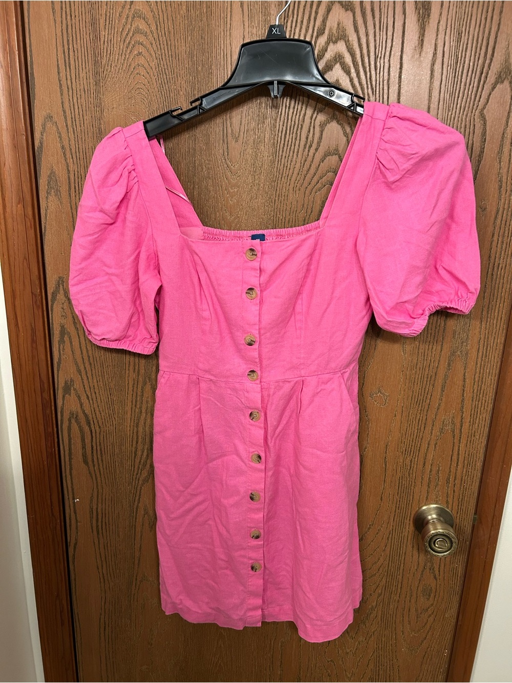 old navy hot pink dress Women's Puff-Sleeve Linen-Blend Mini - Pakistani clothing online uk